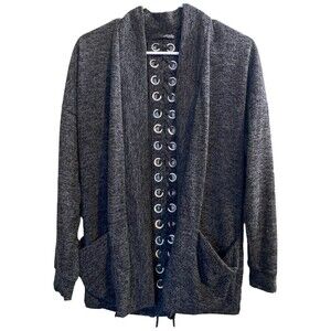 𝅺ARIELLA Womens Cardigan Medium Gray Open Front Cardigan Pockets Eyelet Tie Back